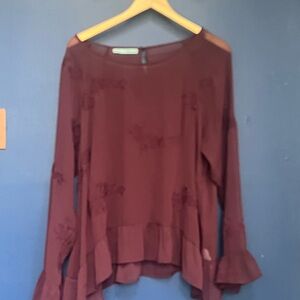Maurices Burgundy Blouse with Ruffle Hem